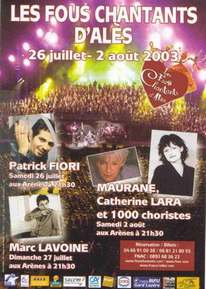 Affiche concert Les Fous Chantants Alès le 3 août 2003