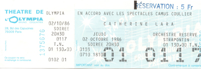 Catherine Lara concert Olympia de Paris 02 octobre 1986